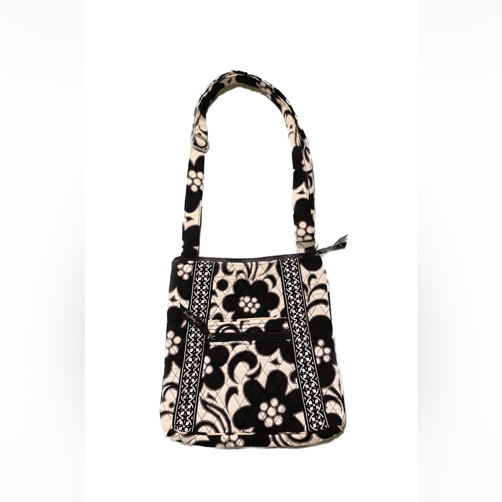 Vera Bradley cross body bag adjustable strap black and white flower print